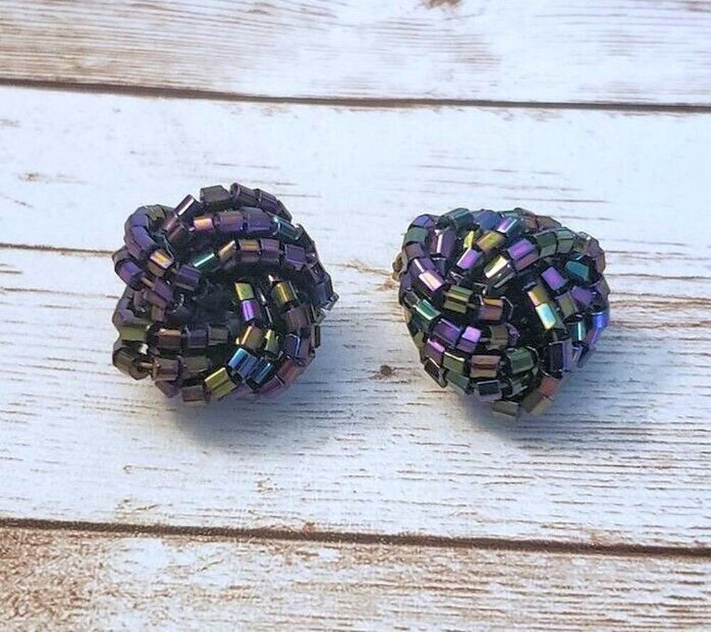 Vintage Clip On Earrings - Dark Multi Colored Knot Style - 0.75"